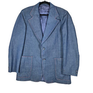 Vintage Denim Sports Coat Men 40 h.i.s. Sportclothes Blue Contrast Red Stitching